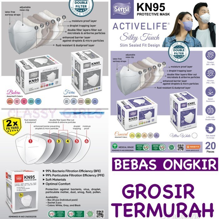 Masker KN95 SENSI 5 PLY - DOUBLE FILTER - Abu-abu