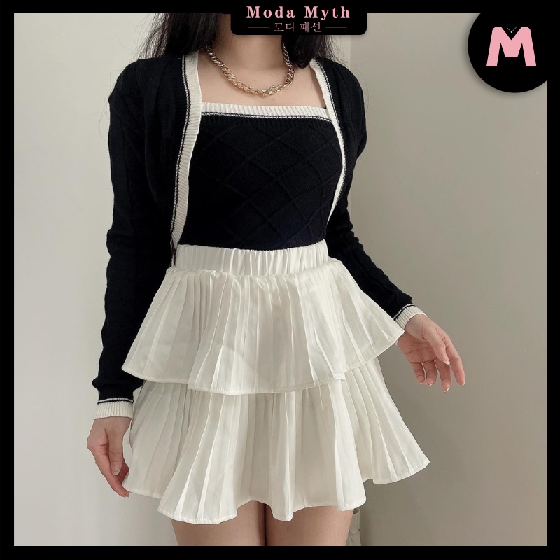 MODAMYTH H17 - 2 IN 1 SET CARDINGAN PLUS TANKTOP CROP RAJUT ATASAN WANITA KOREAN PRENIUM MOTIF