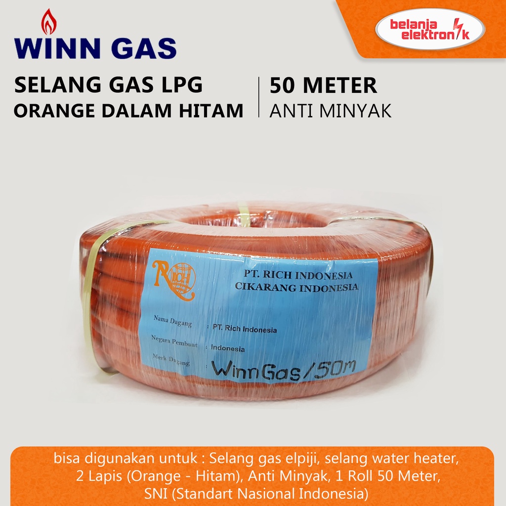 Selang Gas Lpg WINN GAS 50 Meter Orange Dalam Hitam