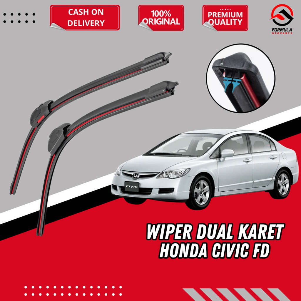 Wiper Mobil - Honda Civic FD - Model Frameless 2 Karet 1 Set (2Pcs) Kiri Kanan