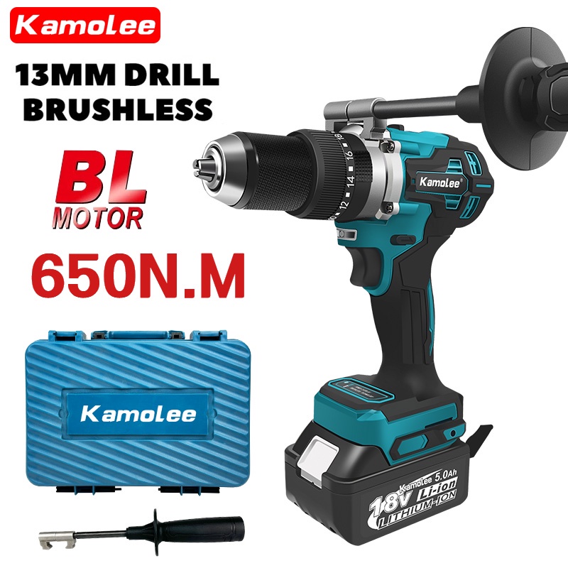 Kamolee 13mm Brushless 650N.M Torsi Tinggi 3 In 1 Bor Listrik 2450rpm Bor Listrik Dampak Kecepatan T
