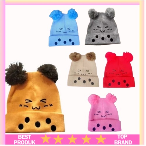 Topi Kupluk Bayi Rajut Boba Lucu Bahan Lembut / Kupluk Bayi Pompom Motif Boba 0-12 Month / Aksesoris