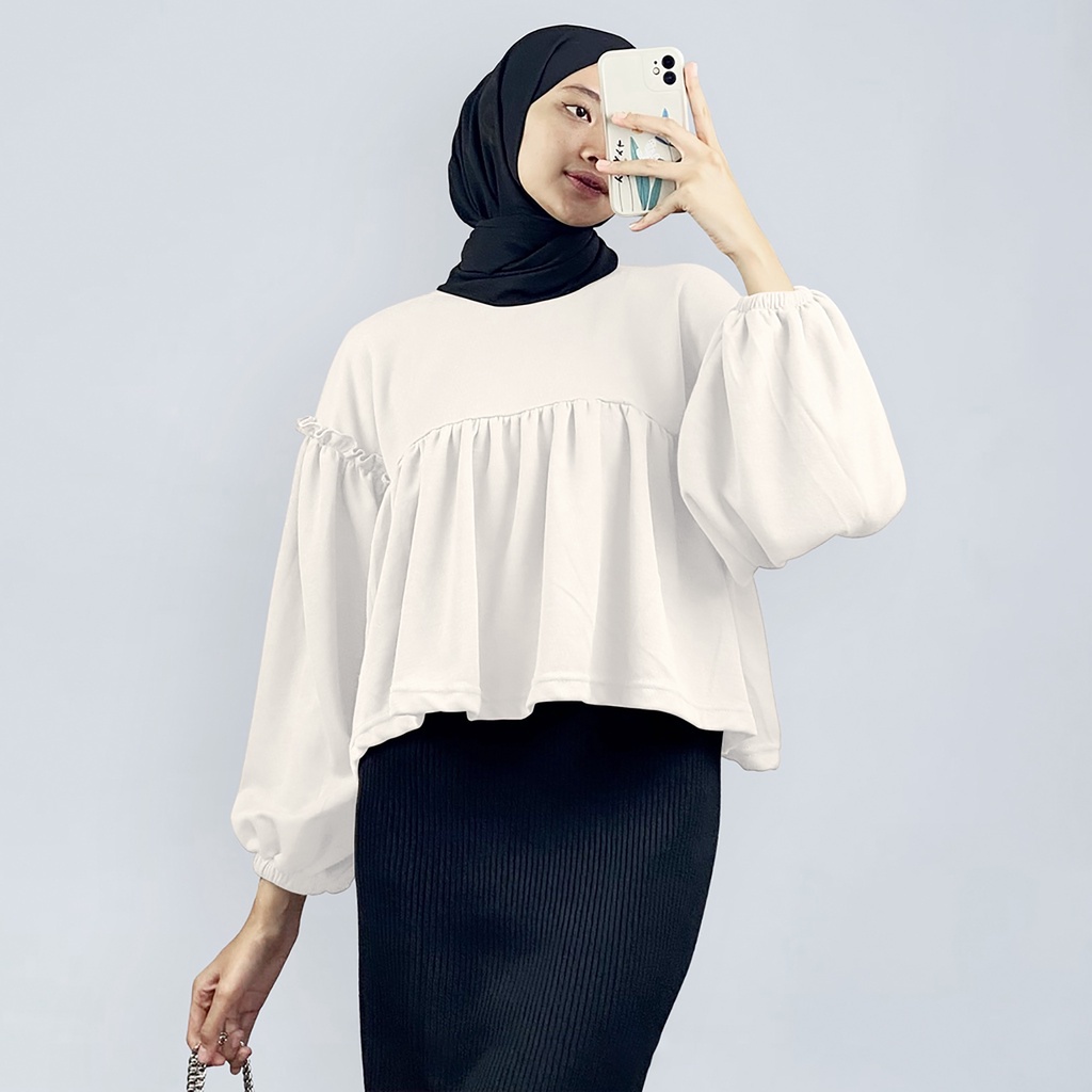 Tasya Blus Atasan wanita muslim terlaris terbaru bahan crinckle airflow blouse model pinggang serut 