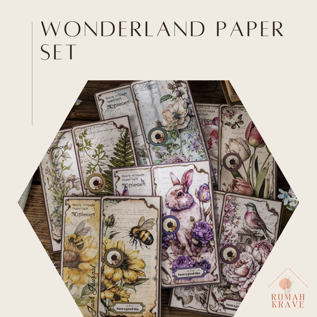 

RUMAH KRAVE - Wonderland Paper Set Kertas Scrapbook Vintage