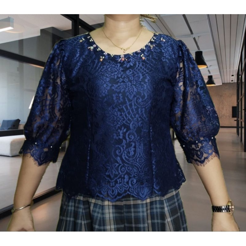 DF10 ATASAN BLUS SEMI PRANCIS/BLUS RENDA FULL PAYET