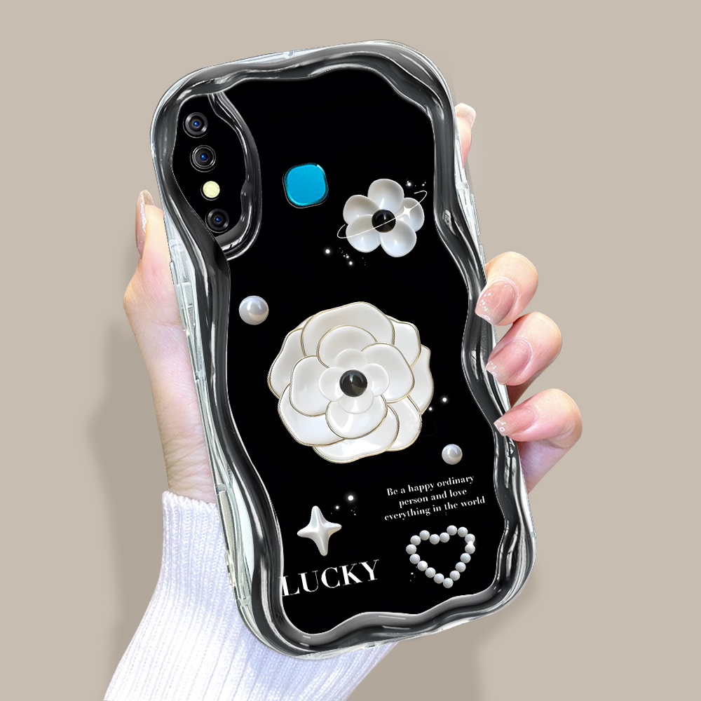 Infinix Hot 8 Pro X650 X650C Untuk Phone Case Flower Gem Love Heart Imut Pola Hp Casing Handphone Soft Pmv Wavy Edge Kesing C63328