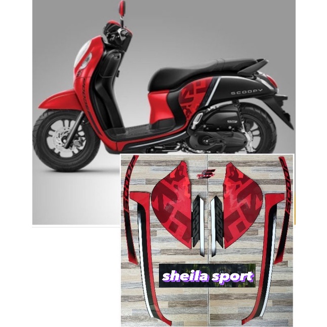 Striping scoopy scopy stiker Honda Scoopy sporty black red tahun 2020 2021 kualitas bagus