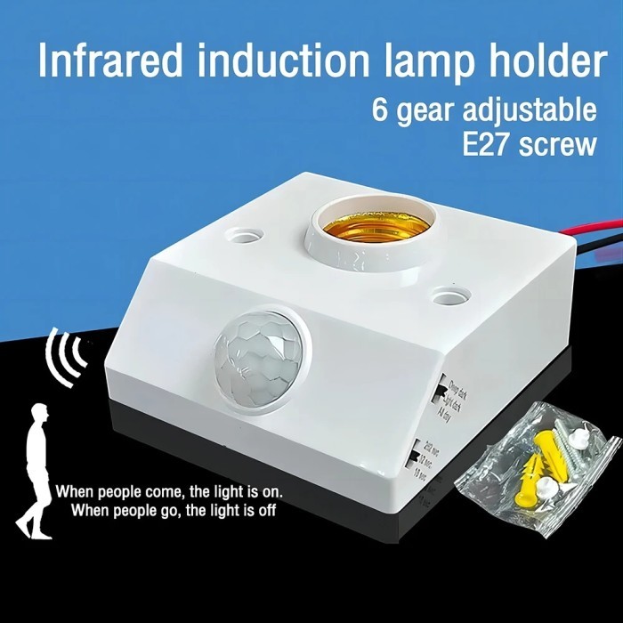 Fitting Holder Lampu Tanam Gantung Otomatis Sensor Gerak PIR IR Infra Red 50 W E27 Plug LED Automati