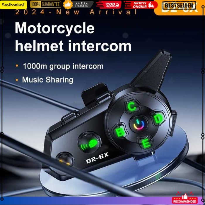 Intercom Helm Bluetooth Headset 6 Riders Call IPX6 1000mAh - D2-6X