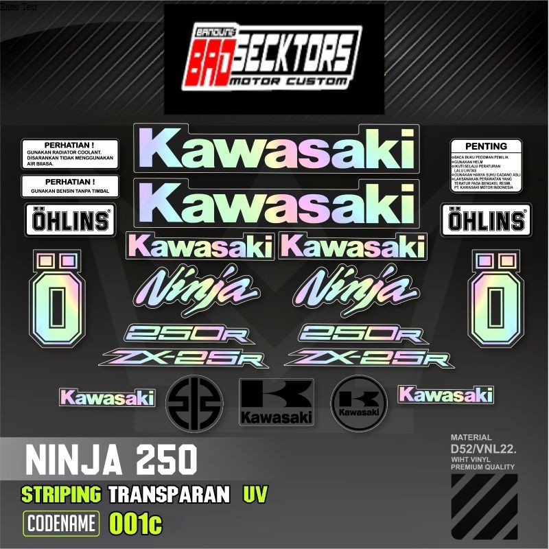 Decal Sticker Striping Variasi Transparan Uv Ninja 250 Fi Zx-25R Hologram Ninja 250 Fi 2013-2016 Nin