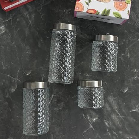 KHUSU INSTAN Toples Kaca MINI Set 4 Pcs Toples Kue Kering Lebaran Kedap Udara Toples Canister
