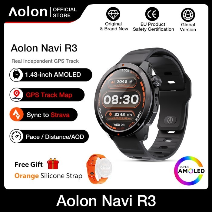 "E.SYO" - TERMURAH Aolon Navi R3 smartwatch Pria GPS Map Running Pace AOD Display Amoled Screen Smar