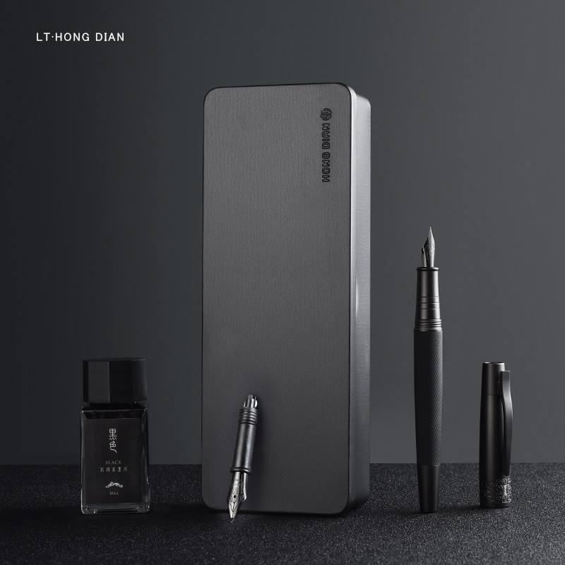 

LT Hongdian 6013 Black Metal Fountain Pen Titanium Black Men's Business EF/F/ Curved Nib Rotating Pen Cap Office Gift Ink Pen