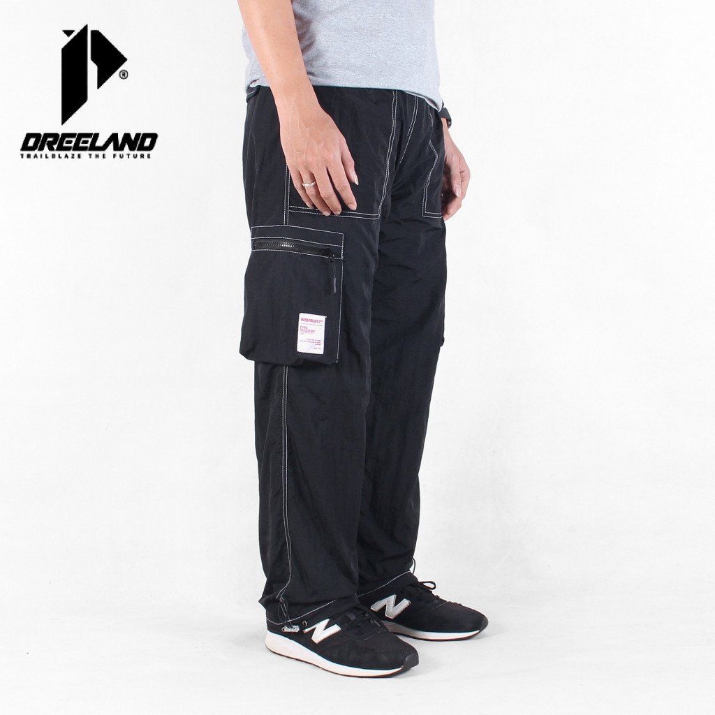 Dreeland Celana Trackpants Horizon Long Cargo Black White