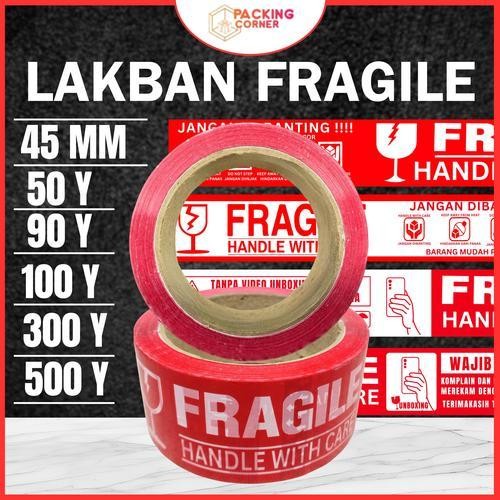 

LS OLSHOP Lakban Fragile 45MM 2 Inch 50 90 100 300 Yard Plakban Unboxing Jangan Dibanting Merah Putih