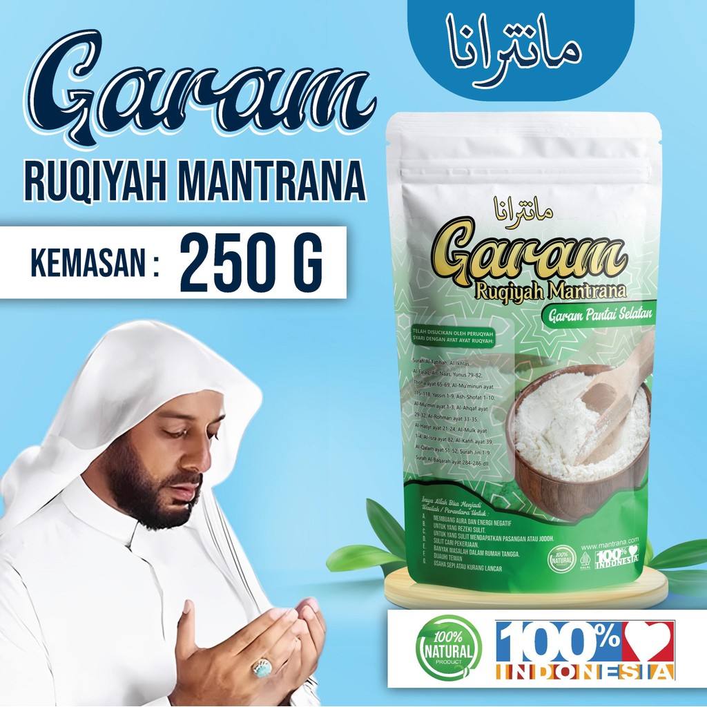 

Garam Ruqyah Asli Mantrana 100% Kemasan 250 gr untuk Tolak Bala dan Usaha Sepi - Hitam, Food