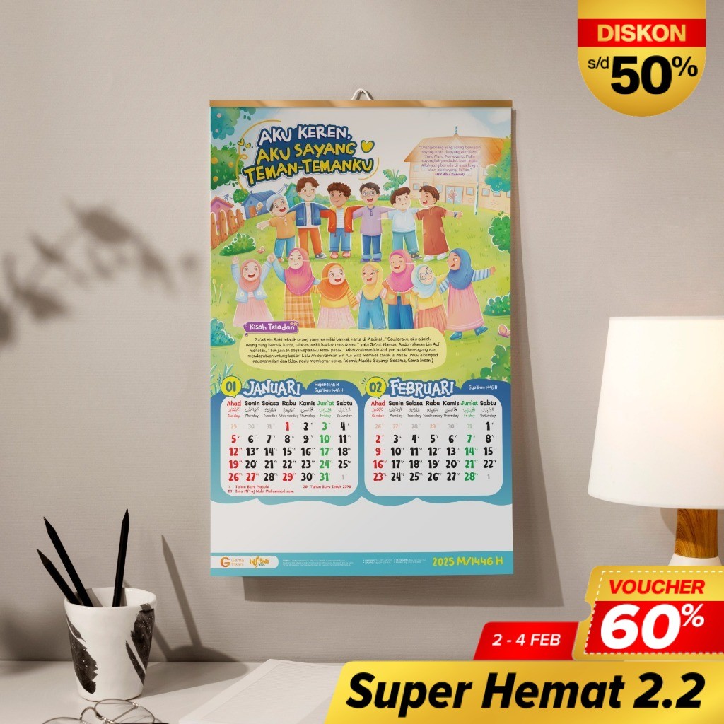 

Gema Insani Kalender Anak Muslim 2025 Hanging Calendar For Kids Tema aku sayang teman-temanku