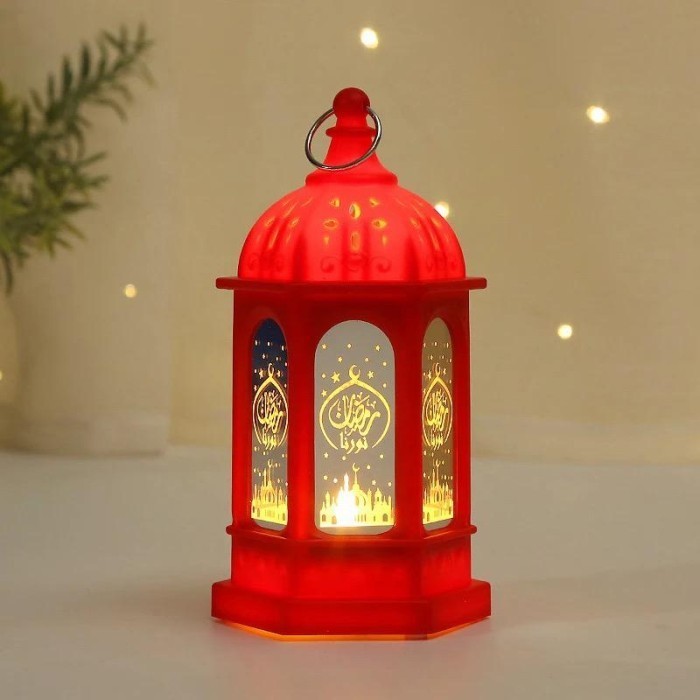 Lentera Lilin Led Idul Fitri / Hiasan Souvenir Lebaran Lilin Elektrik - Merah