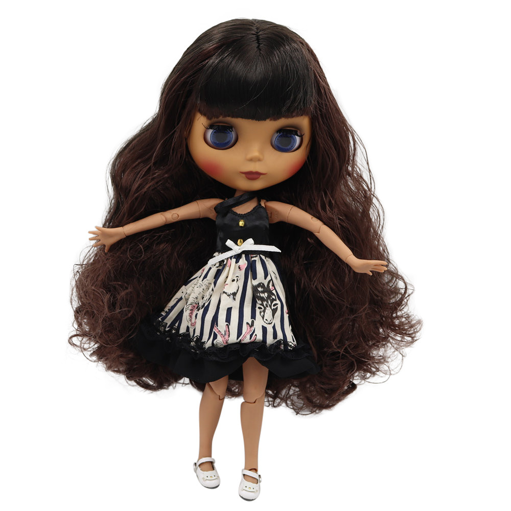 

ICY DBS Blyth doll Black skin Matte face Joint body black mixed brown hair. No.BL950/0222