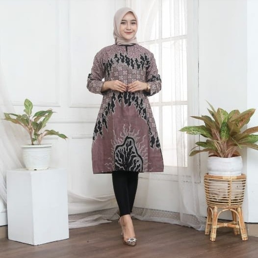 Baju Batik Wanita Tunik Modern Terbaru Warna Hitam Lilac #02