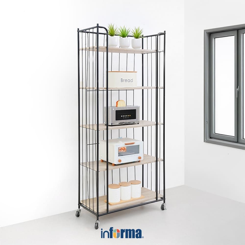 Informa Levi Rak Troli Dapur 5 Tingkat - Cokelat Beech Tempat Penyimpanan Multifungsi Storage Trolle