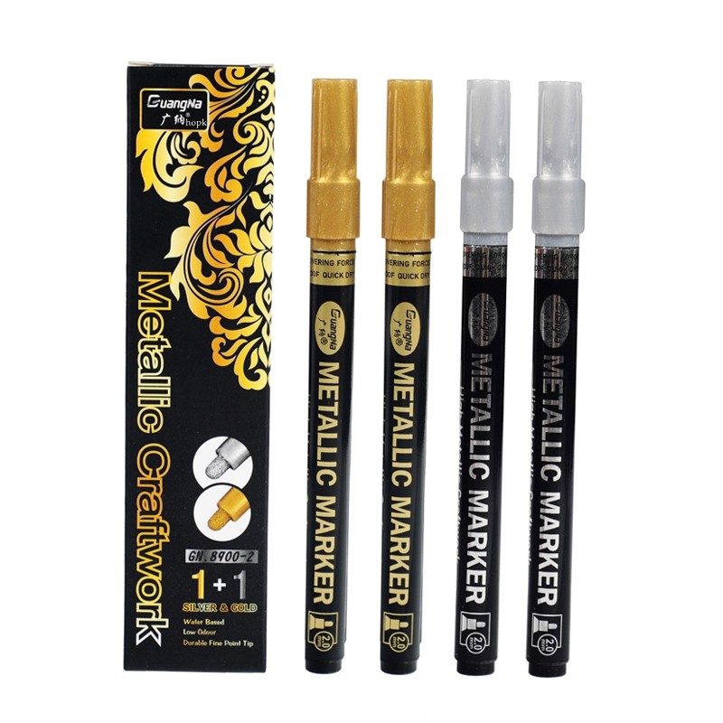 

2pcs/lot Metallic Marker Pens, Gold and Silver Glitter Metallic Permanent Markers for Artist Illustration, Scrapbooking, Fabric