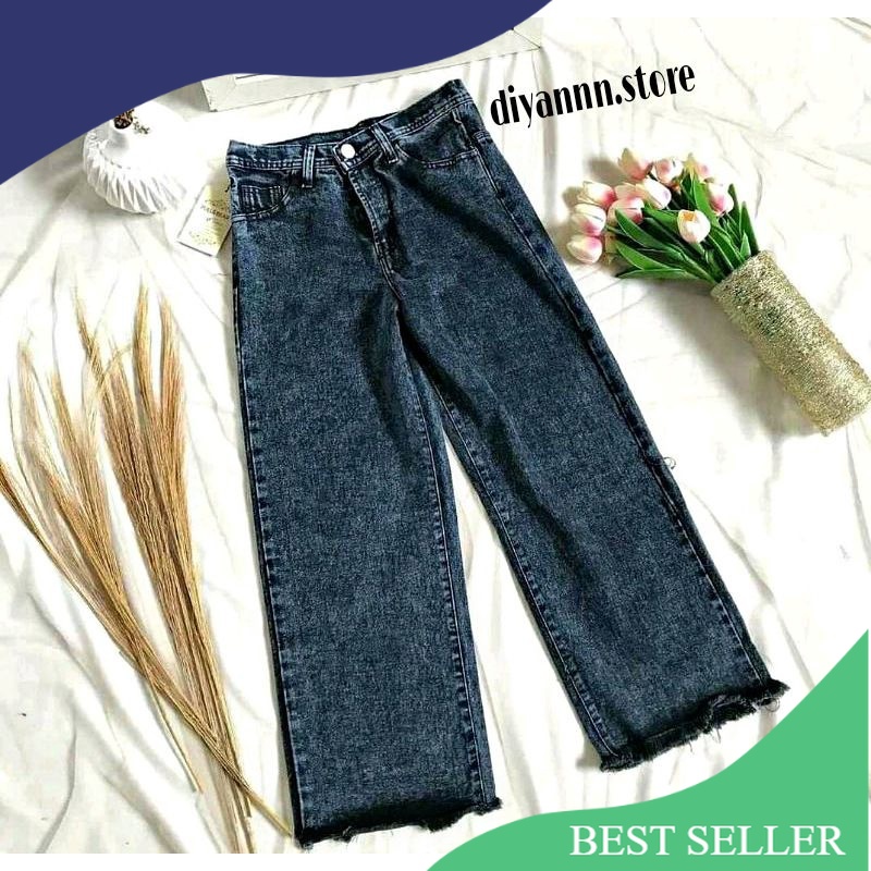 CELANA JEANS KULOT WANITA RAWIS SNOW BLACK CELANA JINS DENIM HIGH WAIST ACID MURAH CEWEK CEWE Origin