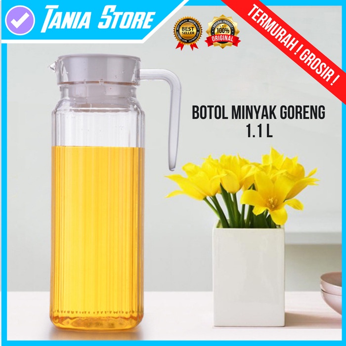 MURAH -Botol/Wadah Minyak Goreng Kaca 1 Liter - Cooking Oil Glass Dispenser - GARIS- 1.2.23