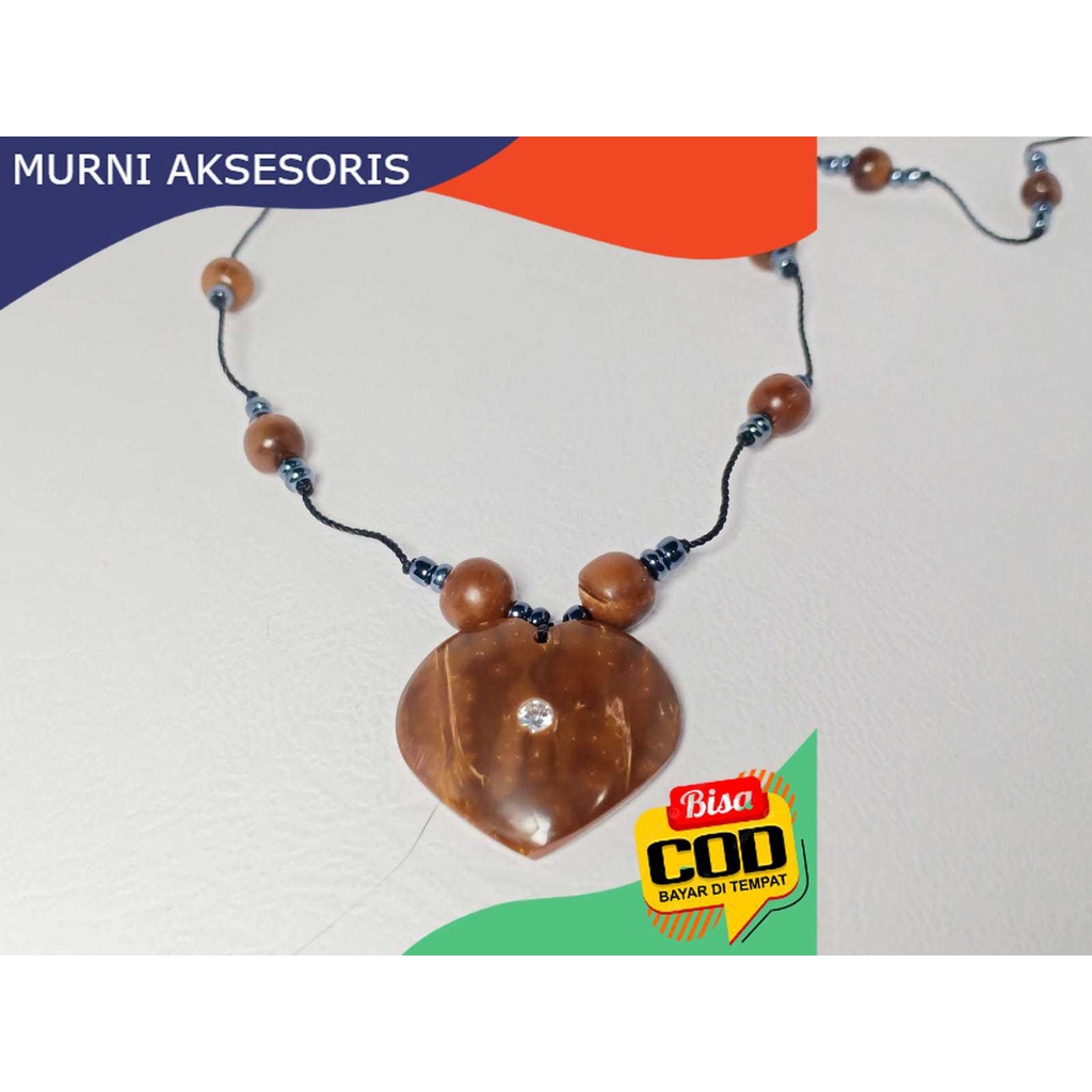 Free Bublewrap. kalung kokka kaukah kaokah Manik Love mata coklat, Asli Kayu Kokka Halus.