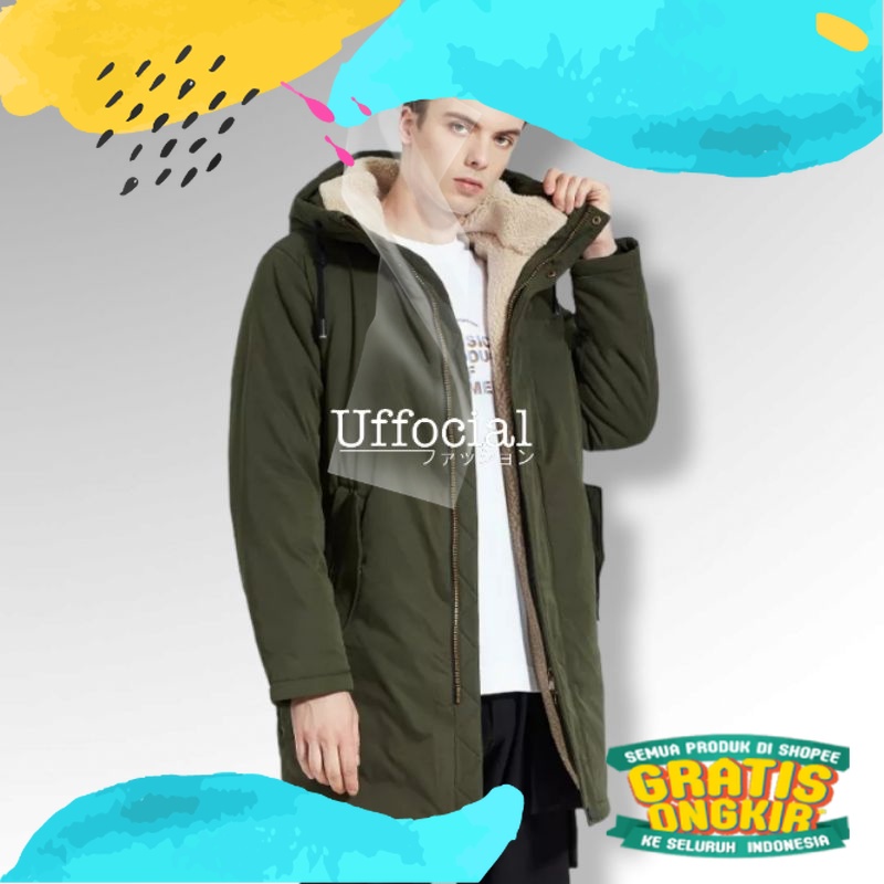 Jaket musim dingin pria berbulu tebal jaket long coat pria jaket winter jaket hangat jubah pria jake