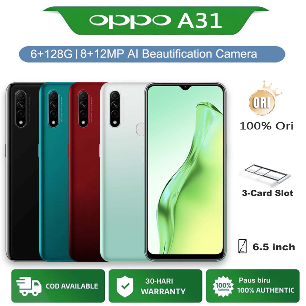 HP OPPO A31 RAM 6 128 GB Murah Handphone Smartphone 6.5 Inches 8MP+12MP Kamera