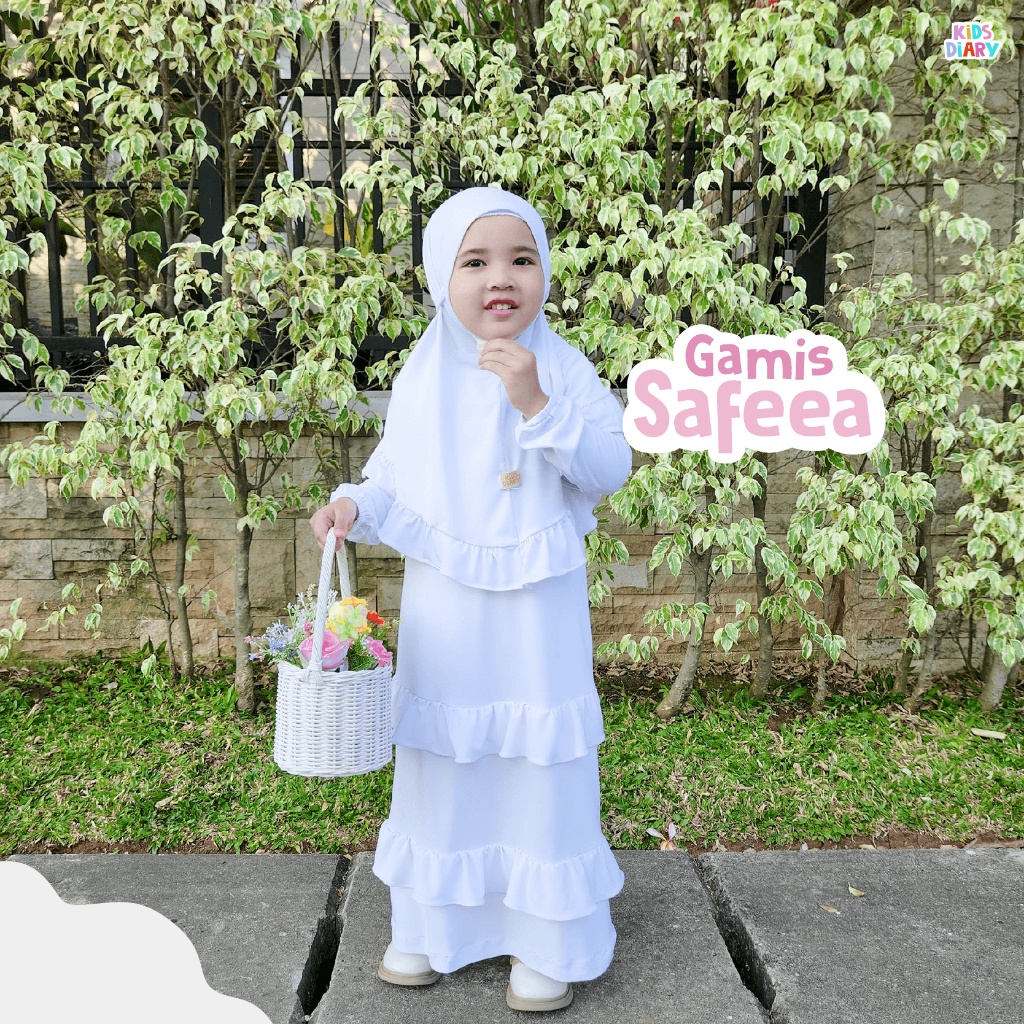 Kids Diary Plus - Gamis Safeea Set Hijab Anak Putih 1-10 Tahun Baju Muslim Anak Jersey Premium