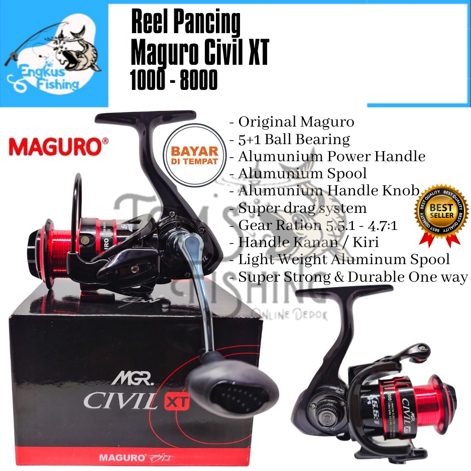 Reel Pancing Maguro Civil XT 1000 - 8000 ( 5+1 Bearing ) Power Handle Murah - Engkus Fishing