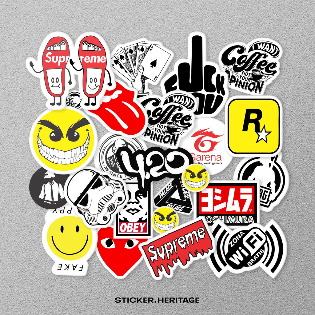 

STIKER PACK LOGO BRAND LOGO SUPREME, NASA, GRAFITI DIT UNTUK LAPTOP IPAD HP MOTOR