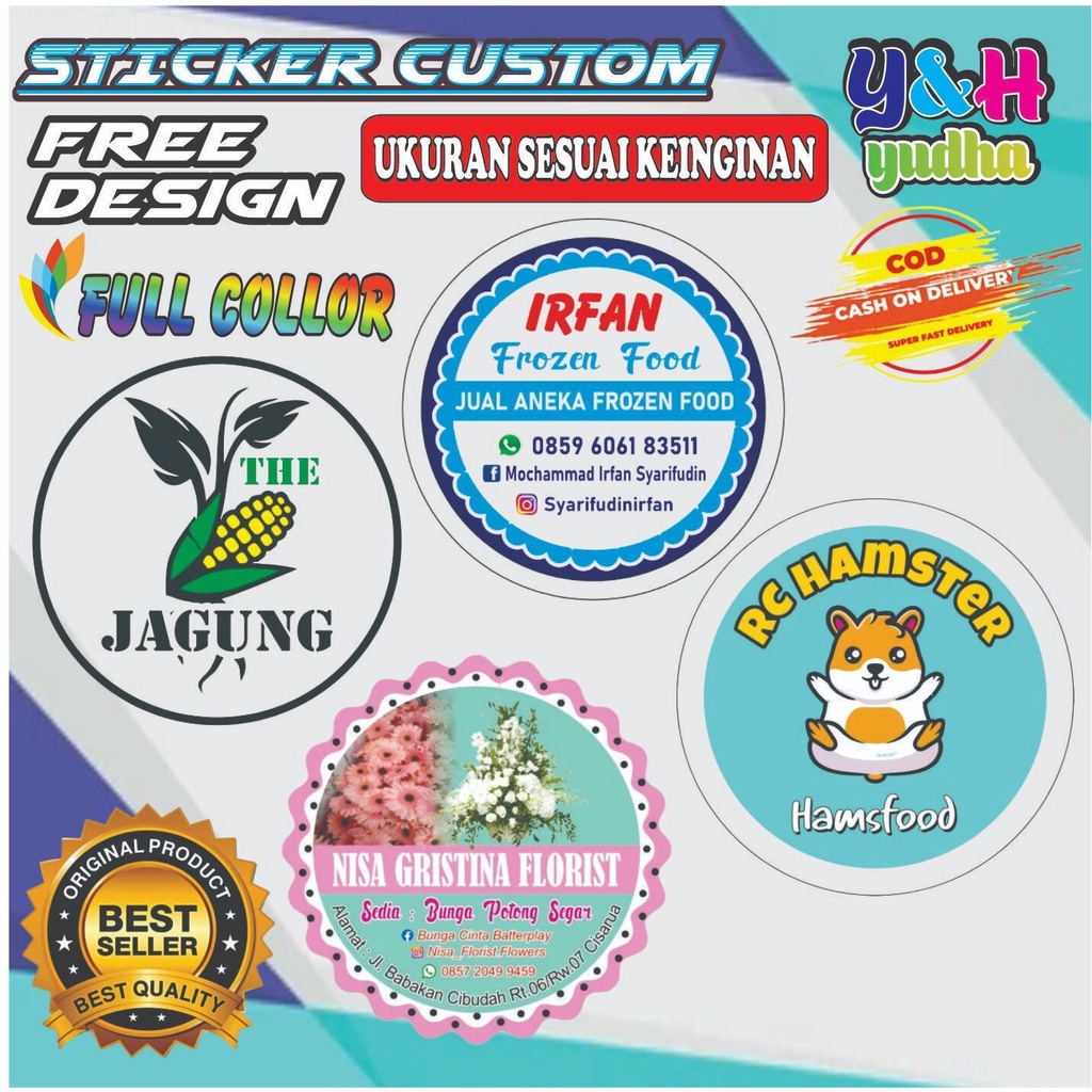 

Stiker A3 Custom Produk Jualan Bahan Cromo & Vinyl Transparan sticker Label Merk Y&H YUDHA GRAFIKA