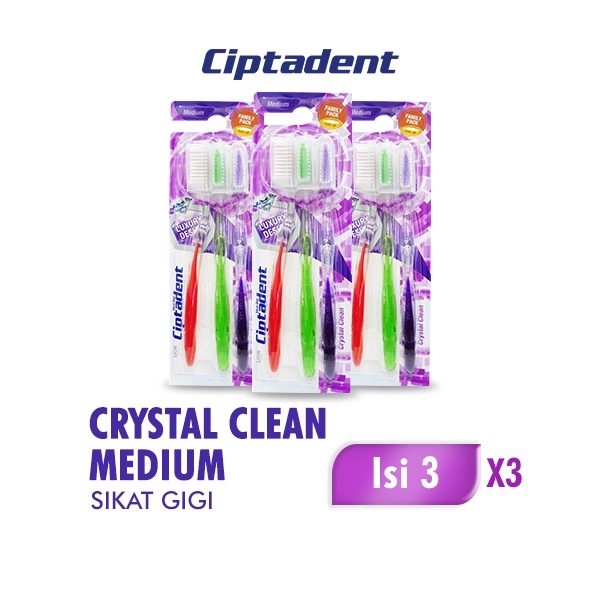 Ciptadent Sikat Gigi Crystal Clean Medium Kotak Isi 3 Pcs x3