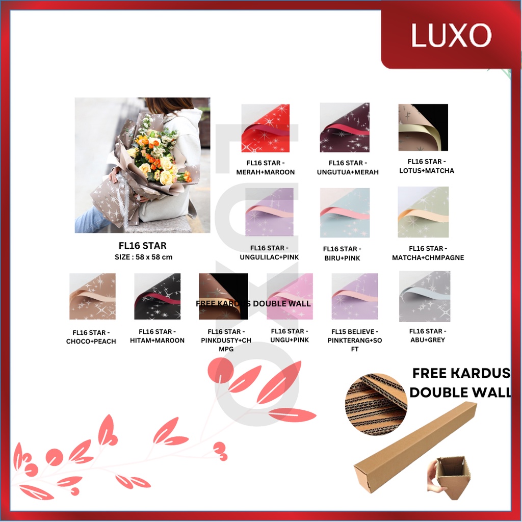 

LUXO - (5 LEMBAR) - FL16 STAR Kertas Bunga Paper Buket Motif Bintang Sparkling Florist Cellophane