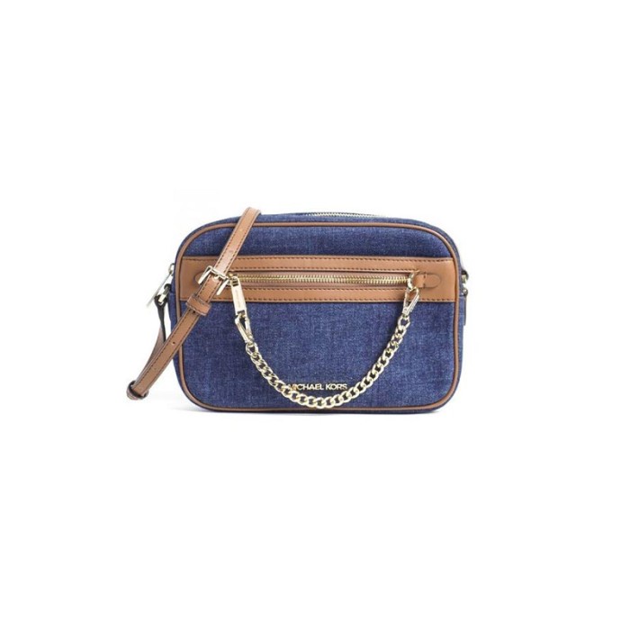 Tas Wanita Cewek Perempuan MK Jet Set Large Zip Chain Crossbody Bag - Blue Denim 100% ORIGINAL