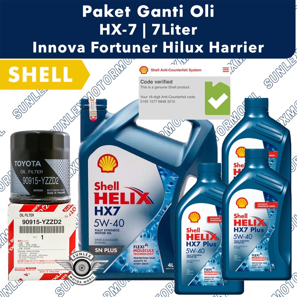 [GRATIS Filter Oli YZZD2] Paket 7L Shell HX7 5W40 Innova Fortuner Hilux Harrier Bensin Diesel