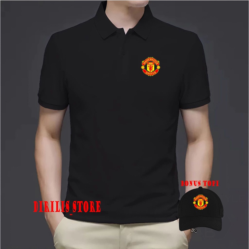 BONUS TOPI  Kaos Polo Kerah Pria & Wanita Logo Manchester United Premium Unisex / Kaos Polo Logo Bol