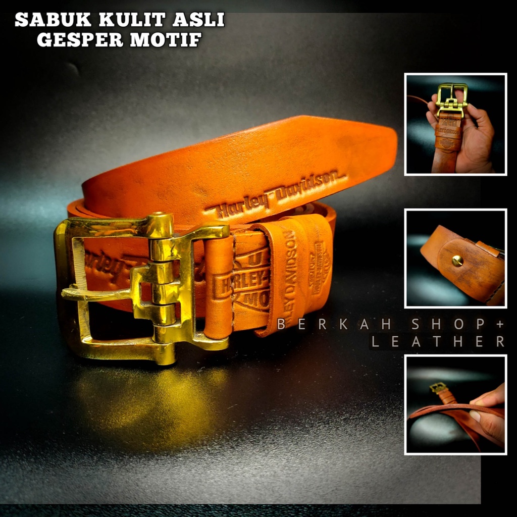 Sabuk Tali Ikat Pinggang Pria Kulit Asli Selapis Garut Original 100% Branded Gesper Motif Harley Dav