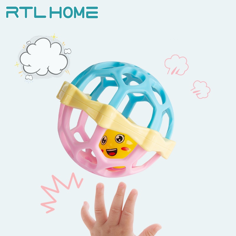 RTL Mainan Kerincingan Bayi Teether Rattle Stick Gigitan Bayi Bola Mainan Edukasi Anak Krincingan Silikon Karet Lembut  Emoticon Lucu Baby Toys Rattle Ball