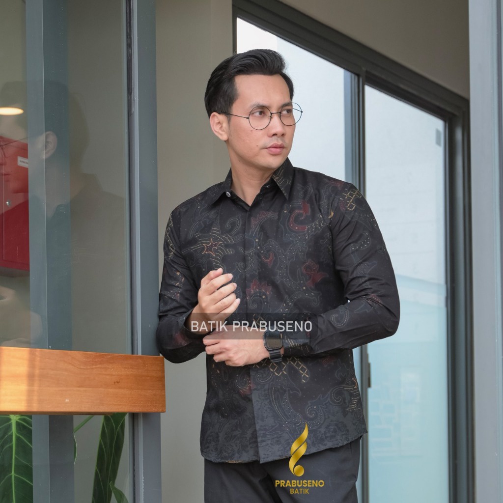Batik Prabuseno  DANUMAYA Kemeja Batik Pria Lengan Panjang Slimfit Katun Printing Lapis Furing Tidak
