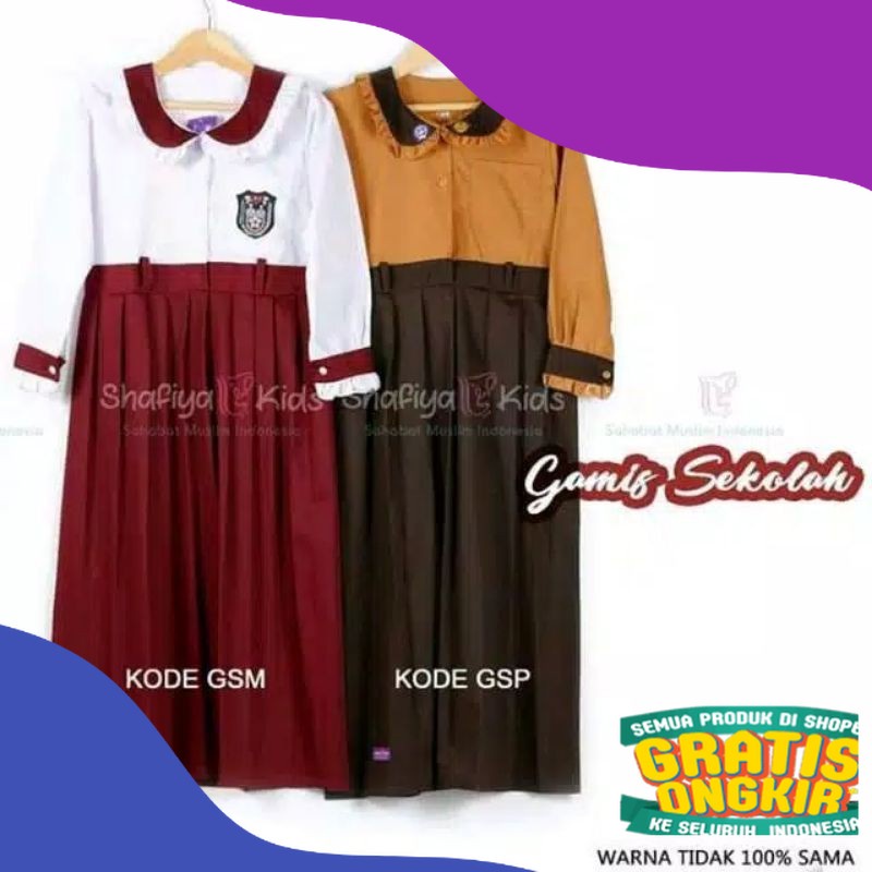 Shafiya Kids Seragam Sekolah SD Muslim Model Gamis Anak Perempuan Syari Merah Putih Pramuka Branded/