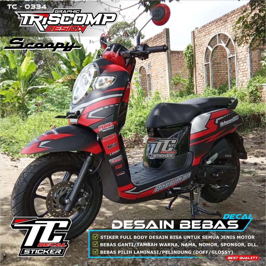 Sticker Decal Scoopy New Stiker Scoopy  Fullbody Warna Hitam List Merah Doff Desain Custom Bisa Requ