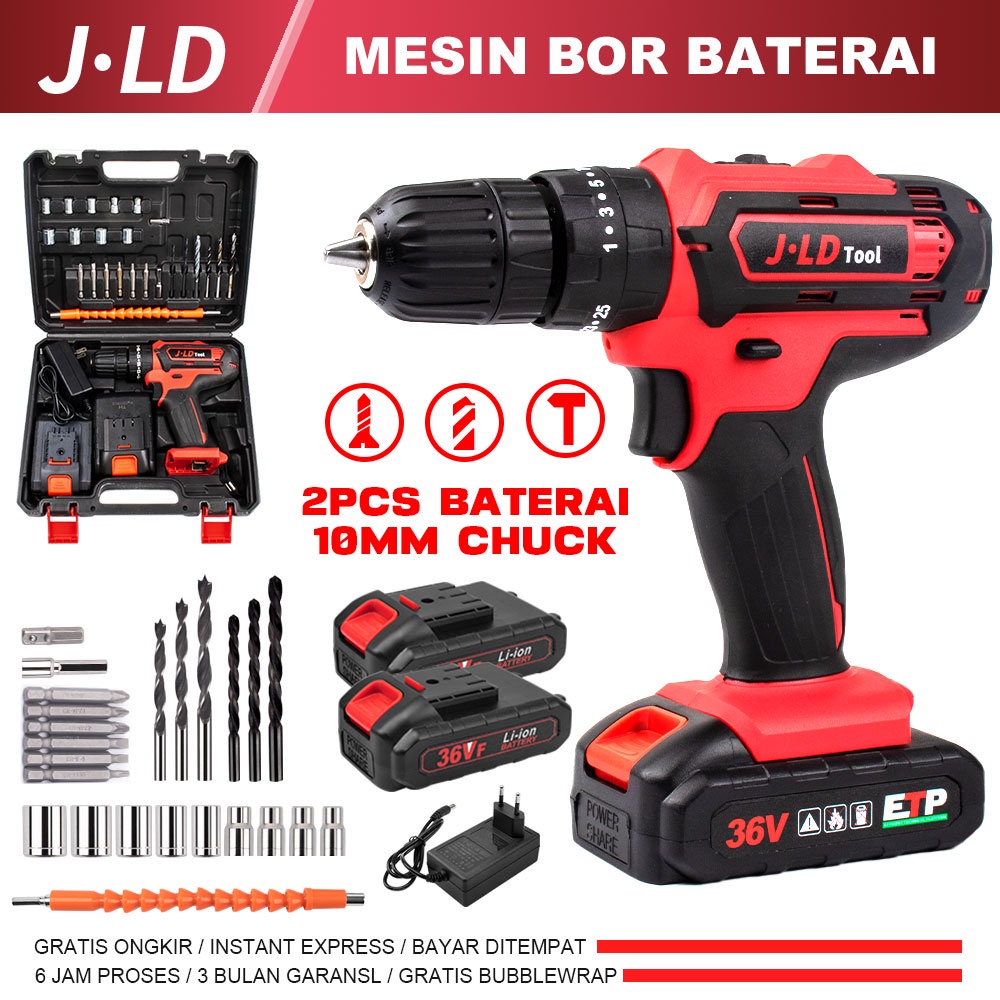 JLD 36VF Mesin bor baterai bor 36-2 bor Impact listrik bor cordless murah 10mm Bor cas