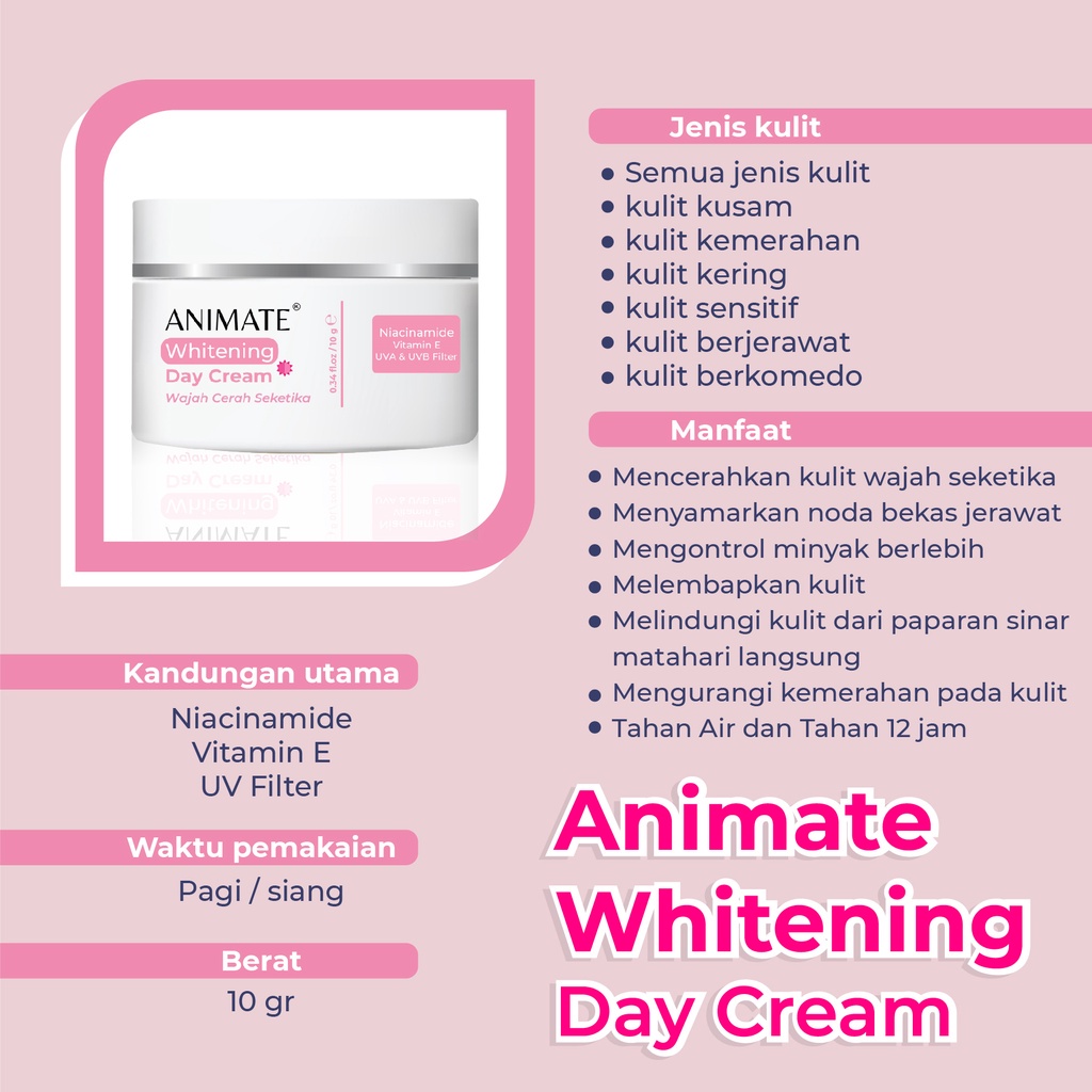 Animate Whitening Day Cream | Pencerah wajah | Paket Skincare Glowing | Cream Pagi | Aa Kosmetik