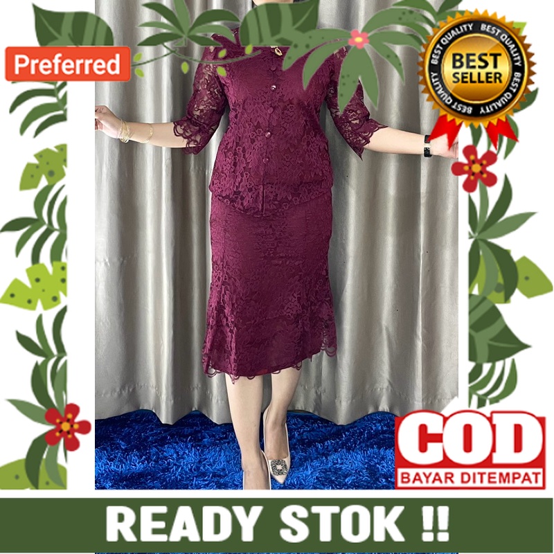 Premium stelan Renda 7/8 kancing depan /Set Baju dan Rok/Setelan Brokat/Blus brokat/Rok Brokat/Blus 