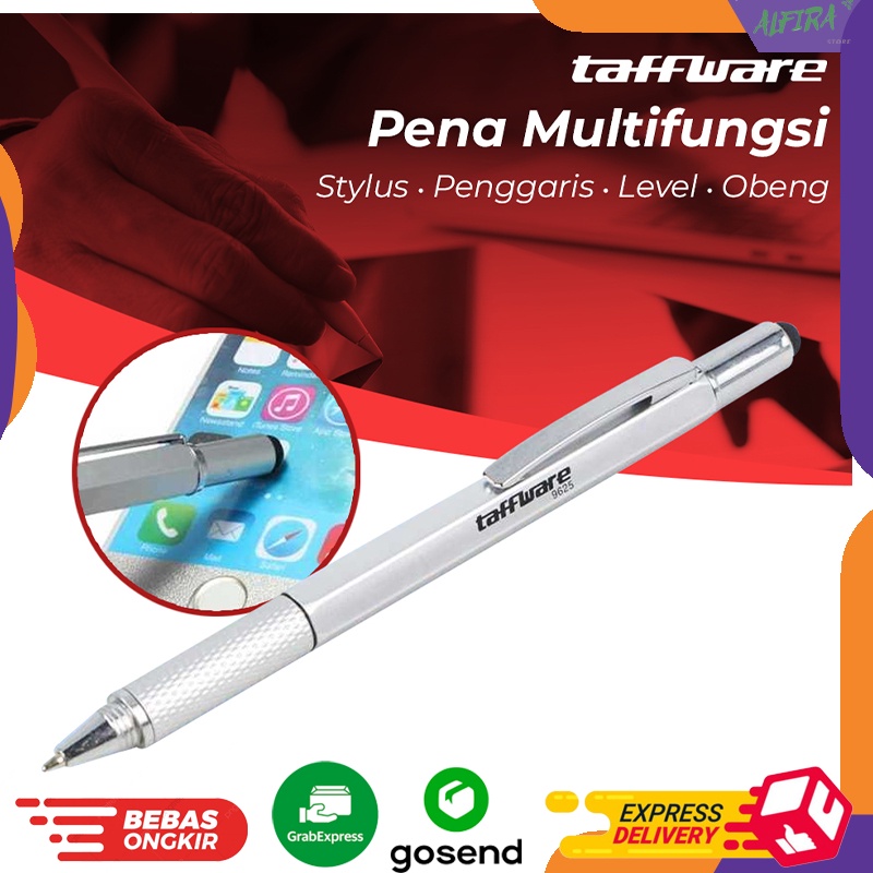 

Pena / Pulpen / Bolpoin Taffware Multifungsi Stylus Penggaris Waterpass Obeng