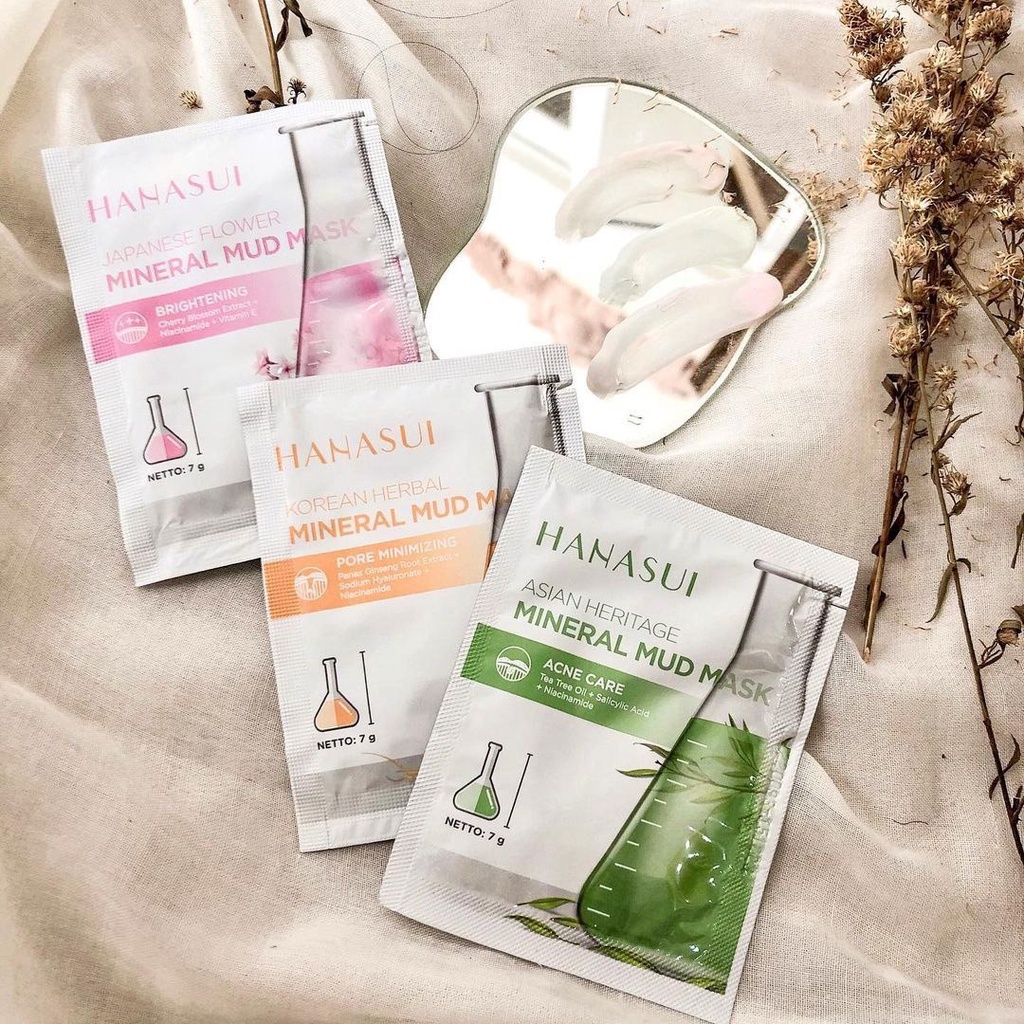 Masker Hanasui Mineral Mud Mask 7gr - Masker Lumpur Komedo Halal Original BPOM